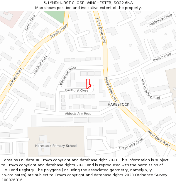 6, LYNDHURST CLOSE, WINCHESTER, SO22 6NA: Location map and indicative extent of plot