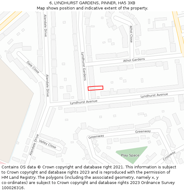 6, LYNDHURST GARDENS, PINNER, HA5 3XB: Location map and indicative extent of plot