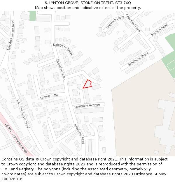 6, LYNTON GROVE, STOKE-ON-TRENT, ST3 7XQ: Location map and indicative extent of plot