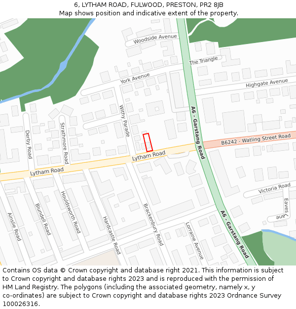 6, LYTHAM ROAD, FULWOOD, PRESTON, PR2 8JB: Location map and indicative extent of plot