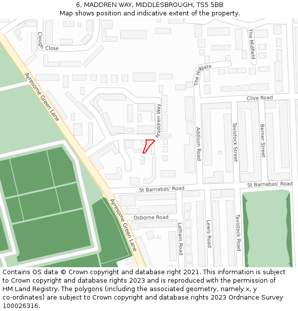 6, MADDREN WAY, MIDDLESBROUGH, TS5 5BB: Location map and indicative extent of plot