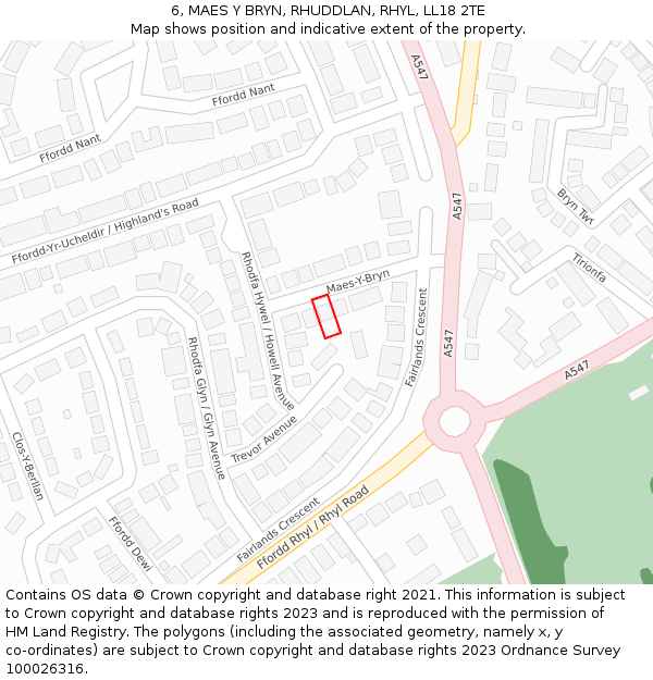 6, MAES Y BRYN, RHUDDLAN, RHYL, LL18 2TE: Location map and indicative extent of plot