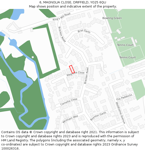 6, MAGNOLIA CLOSE, DRIFFIELD, YO25 6QU: Location map and indicative extent of plot