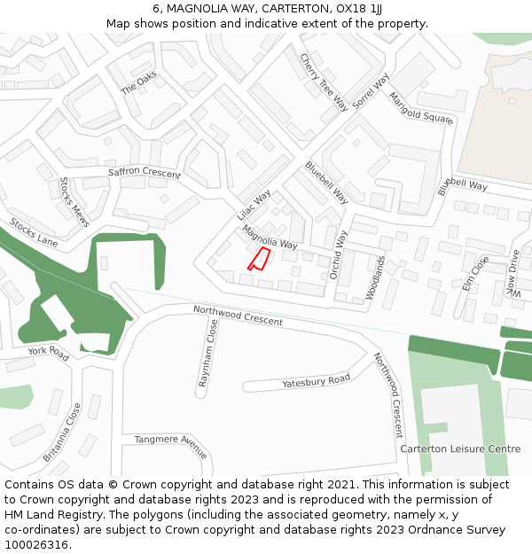 6, MAGNOLIA WAY, CARTERTON, OX18 1JJ: Location map and indicative extent of plot