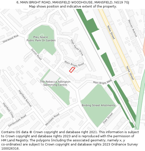 6, MAIN BRIGHT ROAD, MANSFIELD WOODHOUSE, MANSFIELD, NG19 7GJ: Location map and indicative extent of plot