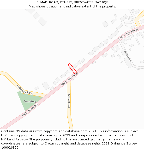 6, MAIN ROAD, OTHERY, BRIDGWATER, TA7 0QE: Location map and indicative extent of plot