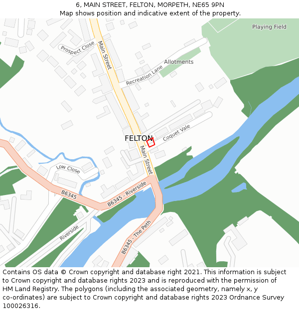6, MAIN STREET, FELTON, MORPETH, NE65 9PN: Location map and indicative extent of plot