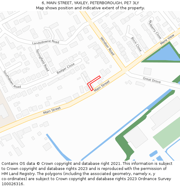 6, MAIN STREET, YAXLEY, PETERBOROUGH, PE7 3LY: Location map and indicative extent of plot