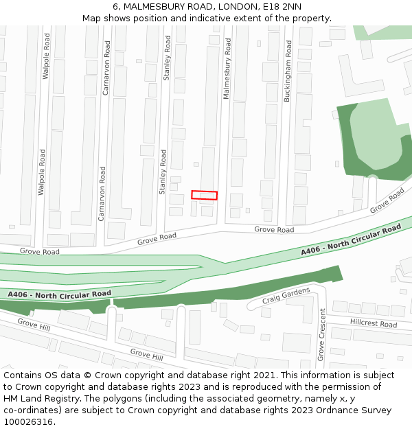 6, MALMESBURY ROAD, LONDON, E18 2NN: Location map and indicative extent of plot