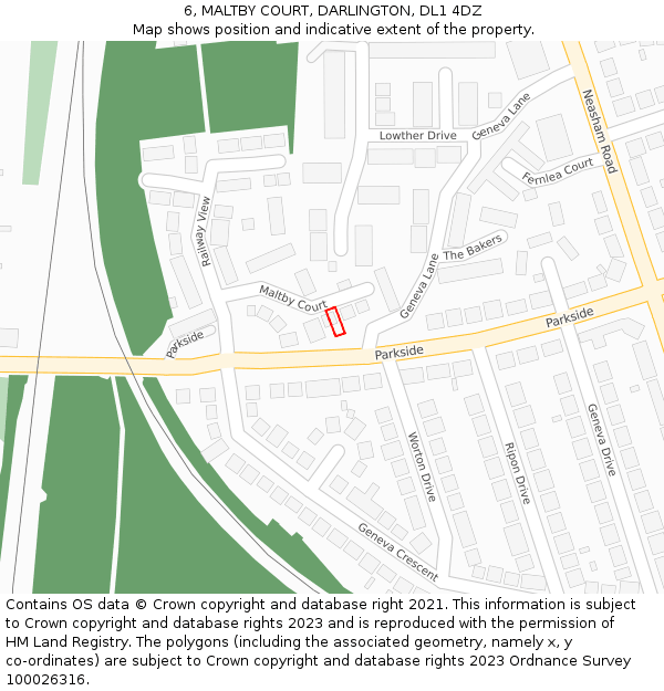 6, MALTBY COURT, DARLINGTON, DL1 4DZ: Location map and indicative extent of plot