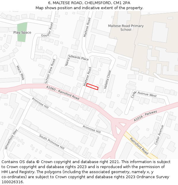 6, MALTESE ROAD, CHELMSFORD, CM1 2PA: Location map and indicative extent of plot