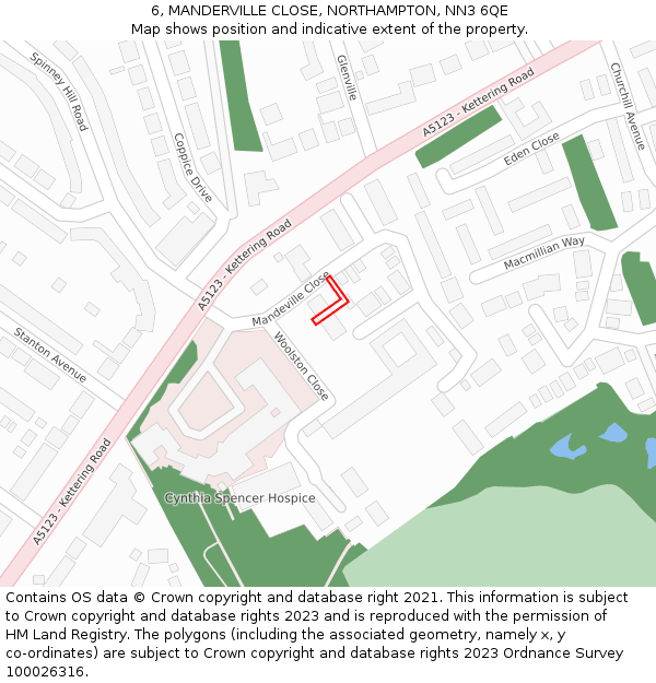 6, MANDERVILLE CLOSE, NORTHAMPTON, NN3 6QE: Location map and indicative extent of plot