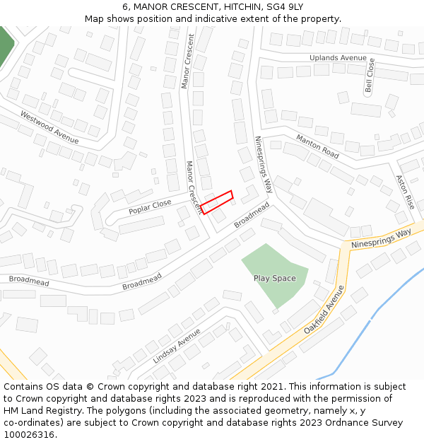 6, MANOR CRESCENT, HITCHIN, SG4 9LY: Location map and indicative extent of plot