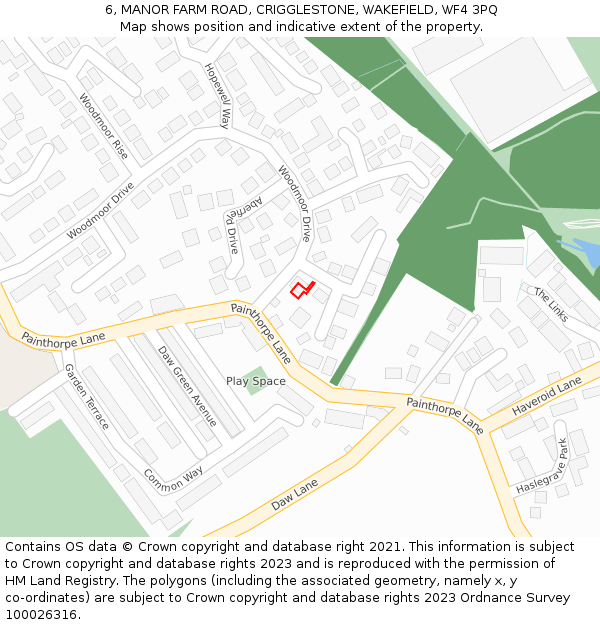 6, MANOR FARM ROAD, CRIGGLESTONE, WAKEFIELD, WF4 3PQ: Location map and indicative extent of plot