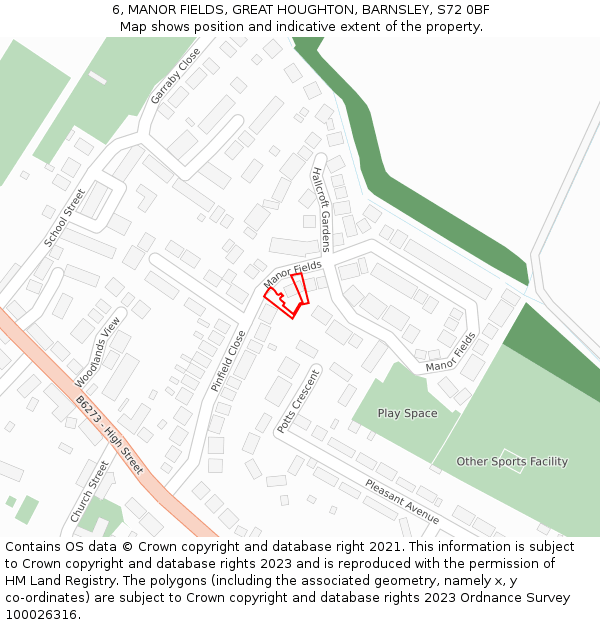 6, MANOR FIELDS, GREAT HOUGHTON, BARNSLEY, S72 0BF: Location map and indicative extent of plot