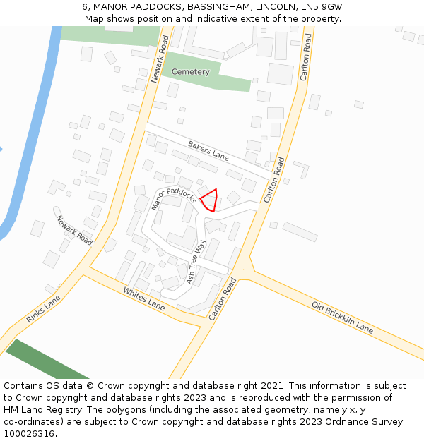 6, MANOR PADDOCKS, BASSINGHAM, LINCOLN, LN5 9GW: Location map and indicative extent of plot