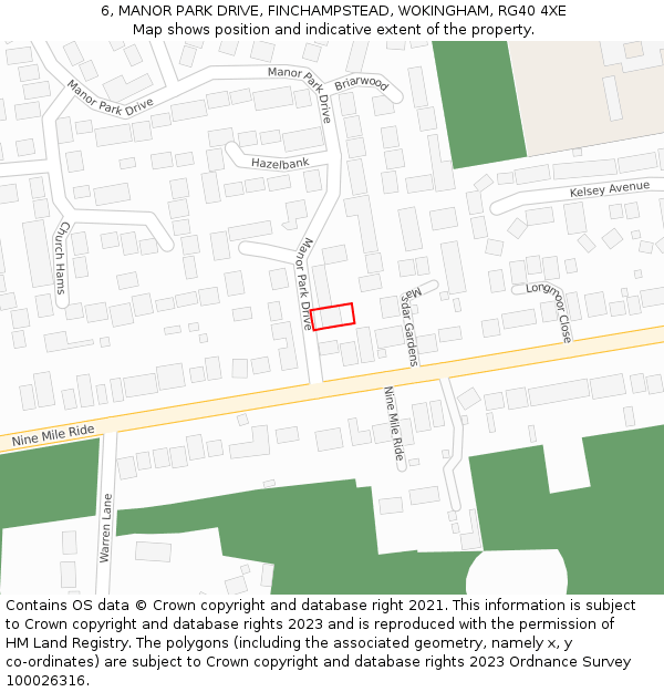 6, MANOR PARK DRIVE, FINCHAMPSTEAD, WOKINGHAM, RG40 4XE: Location map and indicative extent of plot