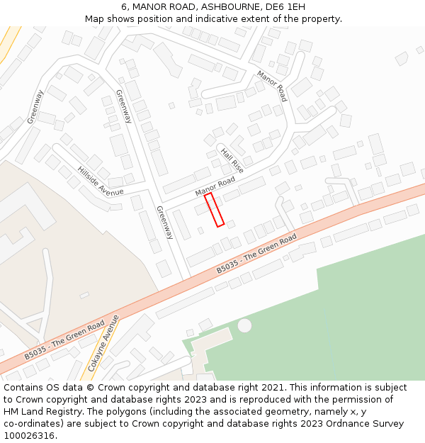 6, MANOR ROAD, ASHBOURNE, DE6 1EH: Location map and indicative extent of plot