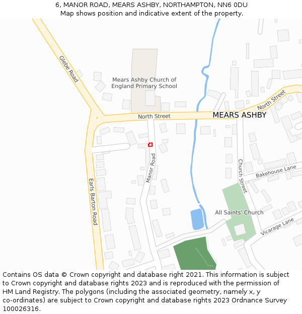 6, MANOR ROAD, MEARS ASHBY, NORTHAMPTON, NN6 0DU: Location map and indicative extent of plot