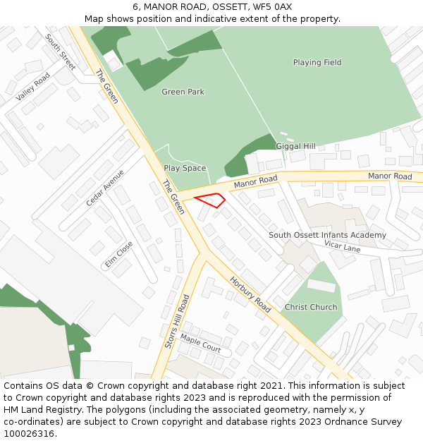 6, MANOR ROAD, OSSETT, WF5 0AX: Location map and indicative extent of plot