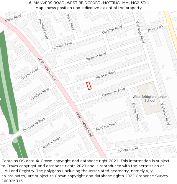 6, MANVERS ROAD, WEST BRIDGFORD, NOTTINGHAM, NG2 6DH: Location map and indicative extent of plot