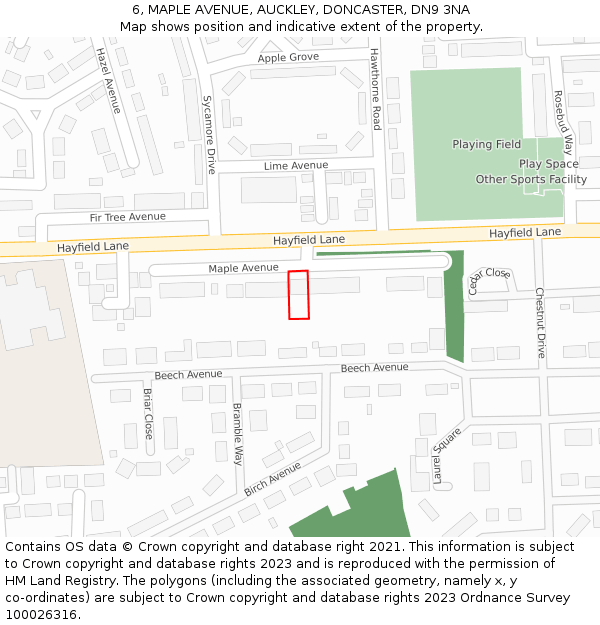 6, MAPLE AVENUE, AUCKLEY, DONCASTER, DN9 3NA: Location map and indicative extent of plot