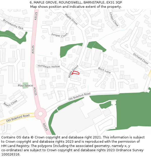 6, MAPLE GROVE, ROUNDSWELL, BARNSTAPLE, EX31 3QP: Location map and indicative extent of plot