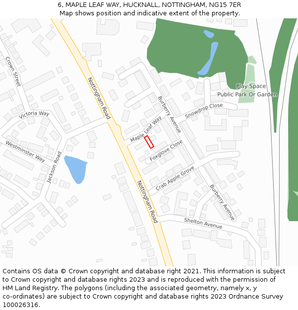 6, MAPLE LEAF WAY, HUCKNALL, NOTTINGHAM, NG15 7ER: Location map and indicative extent of plot
