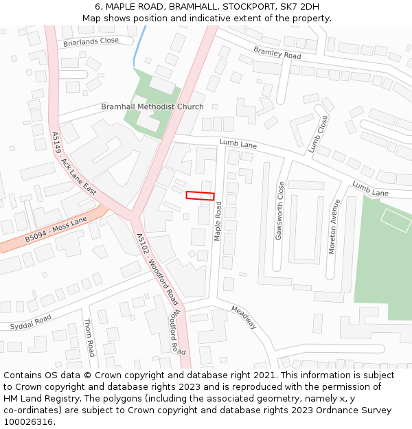 6, MAPLE ROAD, BRAMHALL, STOCKPORT, SK7 2DH: Location map and indicative extent of plot