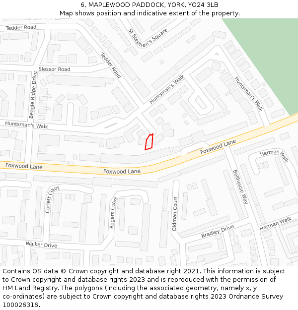 6, MAPLEWOOD PADDOCK, YORK, YO24 3LB: Location map and indicative extent of plot