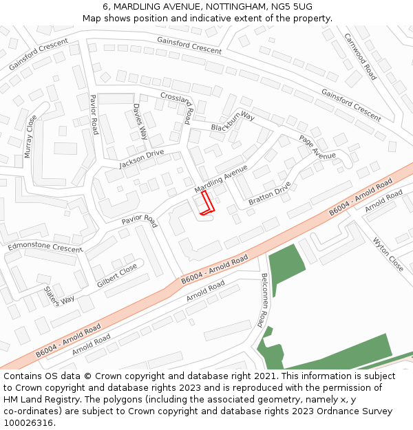 6, MARDLING AVENUE, NOTTINGHAM, NG5 5UG: Location map and indicative extent of plot