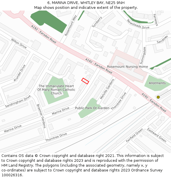 6, MARINA DRIVE, WHITLEY BAY, NE25 9NH: Location map and indicative extent of plot