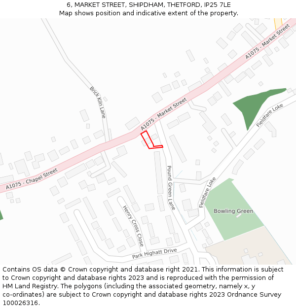 6, MARKET STREET, SHIPDHAM, THETFORD, IP25 7LE: Location map and indicative extent of plot