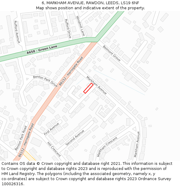 6, MARKHAM AVENUE, RAWDON, LEEDS, LS19 6NF: Location map and indicative extent of plot