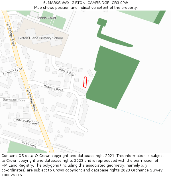 6, MARKS WAY, GIRTON, CAMBRIDGE, CB3 0PW: Location map and indicative extent of plot