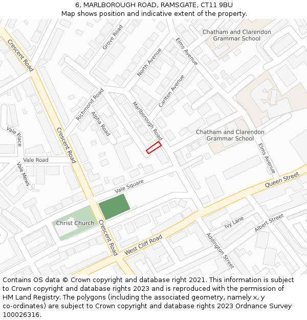 6, MARLBOROUGH ROAD, RAMSGATE, CT11 9BU: Location map and indicative extent of plot