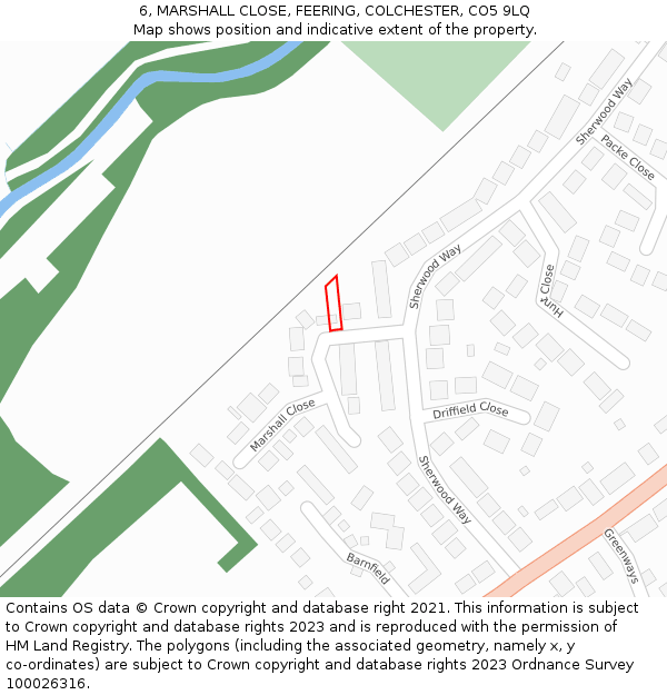 6, MARSHALL CLOSE, FEERING, COLCHESTER, CO5 9LQ: Location map and indicative extent of plot