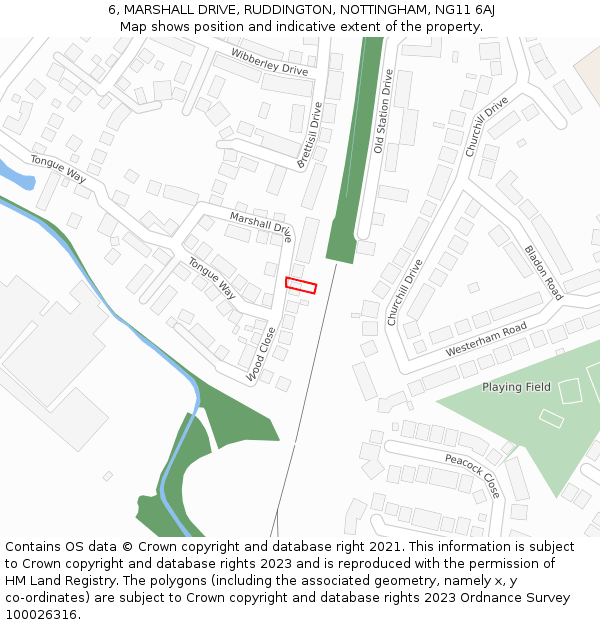 6, MARSHALL DRIVE, RUDDINGTON, NOTTINGHAM, NG11 6AJ: Location map and indicative extent of plot