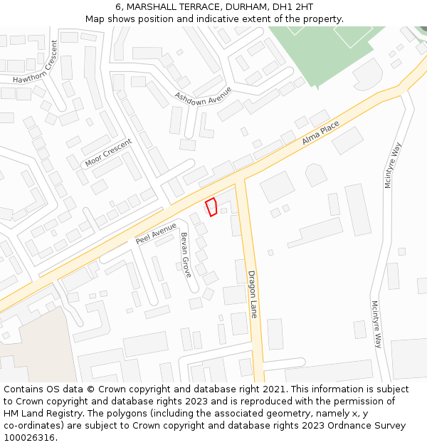 6, MARSHALL TERRACE, DURHAM, DH1 2HT: Location map and indicative extent of plot