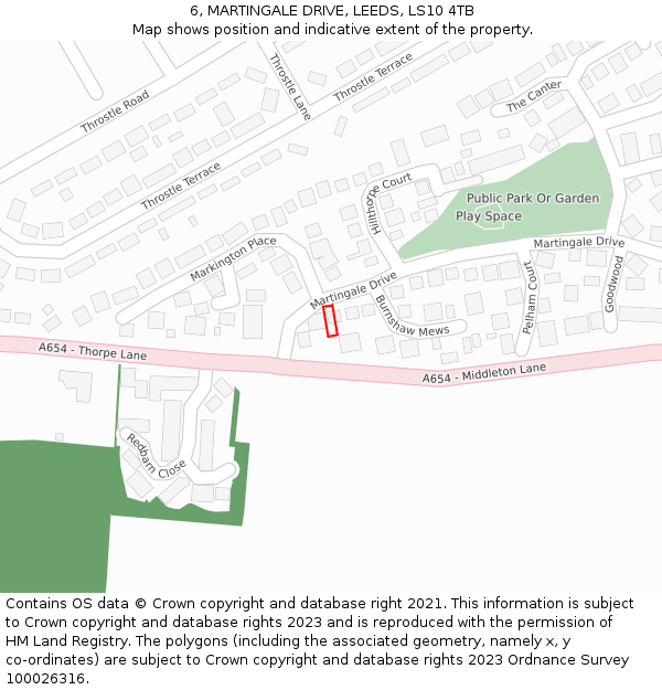 6, MARTINGALE DRIVE, LEEDS, LS10 4TB: Location map and indicative extent of plot