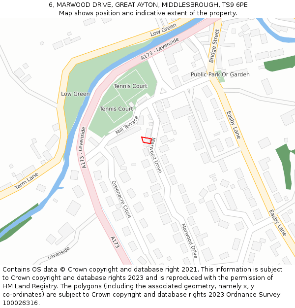 6, MARWOOD DRIVE, GREAT AYTON, MIDDLESBROUGH, TS9 6PE: Location map and indicative extent of plot