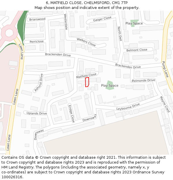 6, MATFIELD CLOSE, CHELMSFORD, CM1 7TP: Location map and indicative extent of plot