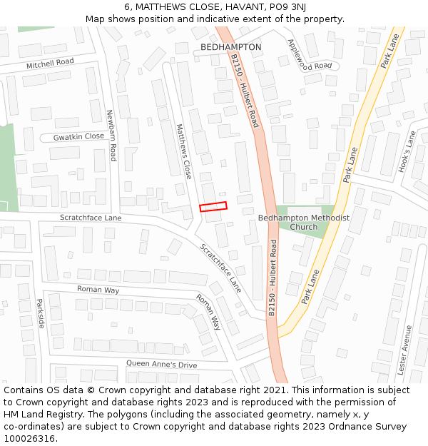 6, MATTHEWS CLOSE, HAVANT, PO9 3NJ: Location map and indicative extent of plot
