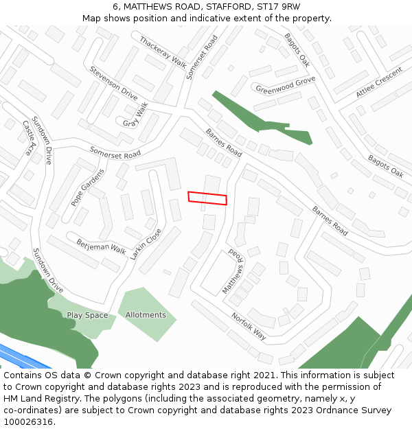 6, MATTHEWS ROAD, STAFFORD, ST17 9RW: Location map and indicative extent of plot