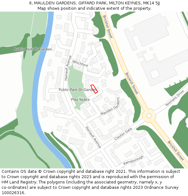 6, MAULDEN GARDENS, GIFFARD PARK, MILTON KEYNES, MK14 5JJ: Location map and indicative extent of plot