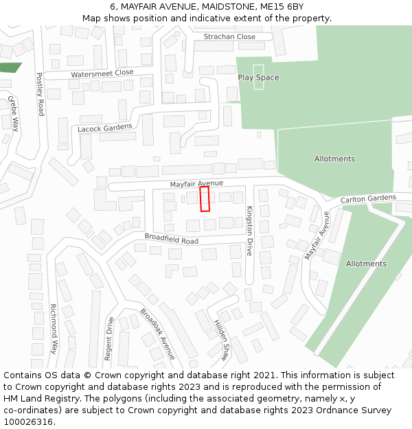 6, MAYFAIR AVENUE, MAIDSTONE, ME15 6BY: Location map and indicative extent of plot