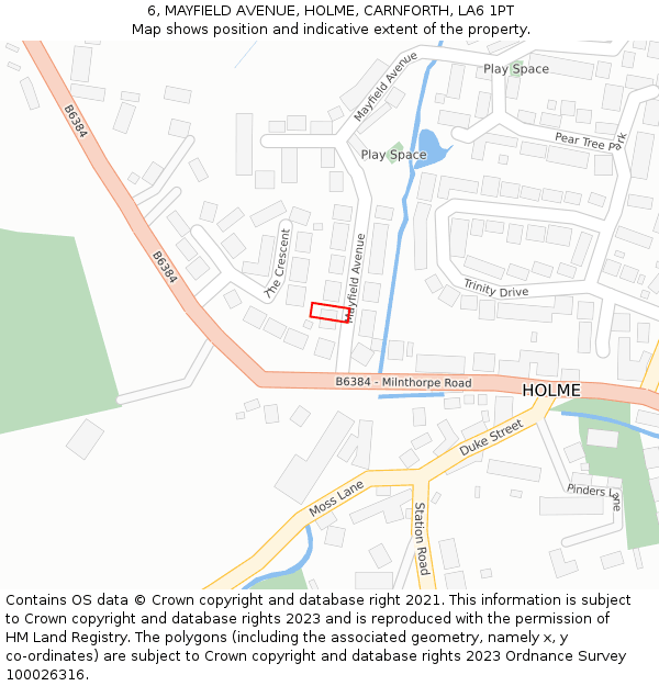 6, MAYFIELD AVENUE, HOLME, CARNFORTH, LA6 1PT: Location map and indicative extent of plot