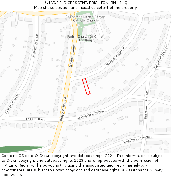 6, MAYFIELD CRESCENT, BRIGHTON, BN1 8HQ: Location map and indicative extent of plot