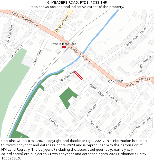 6, MEADERS ROAD, RYDE, PO33 1HR: Location map and indicative extent of plot