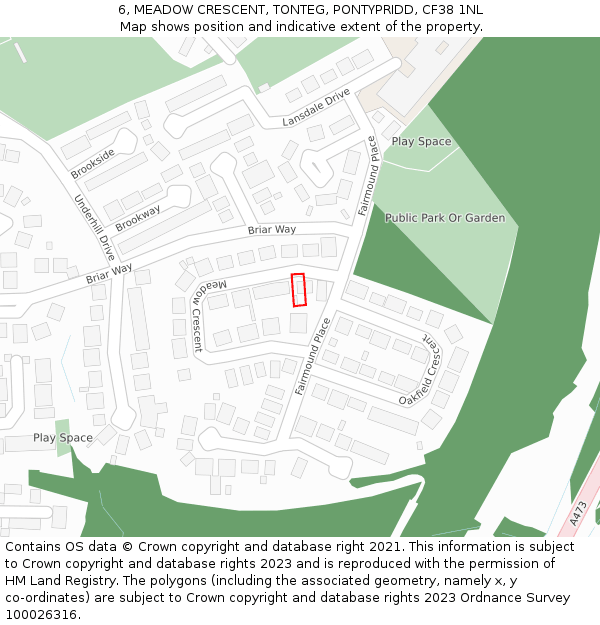 6, MEADOW CRESCENT, TONTEG, PONTYPRIDD, CF38 1NL: Location map and indicative extent of plot